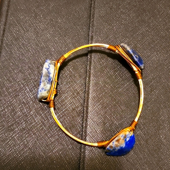 Wire wrapped bangle bracelet with three purple stones - Picture 1 of 4